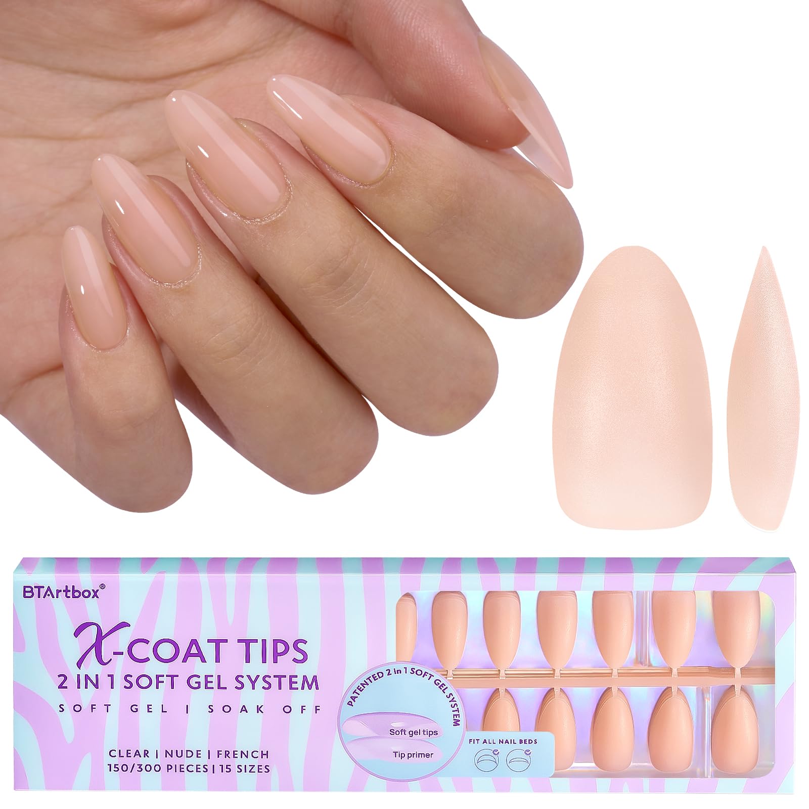 BTArtbox uñas postizas de gel suave, apariencia natural para uso diario.