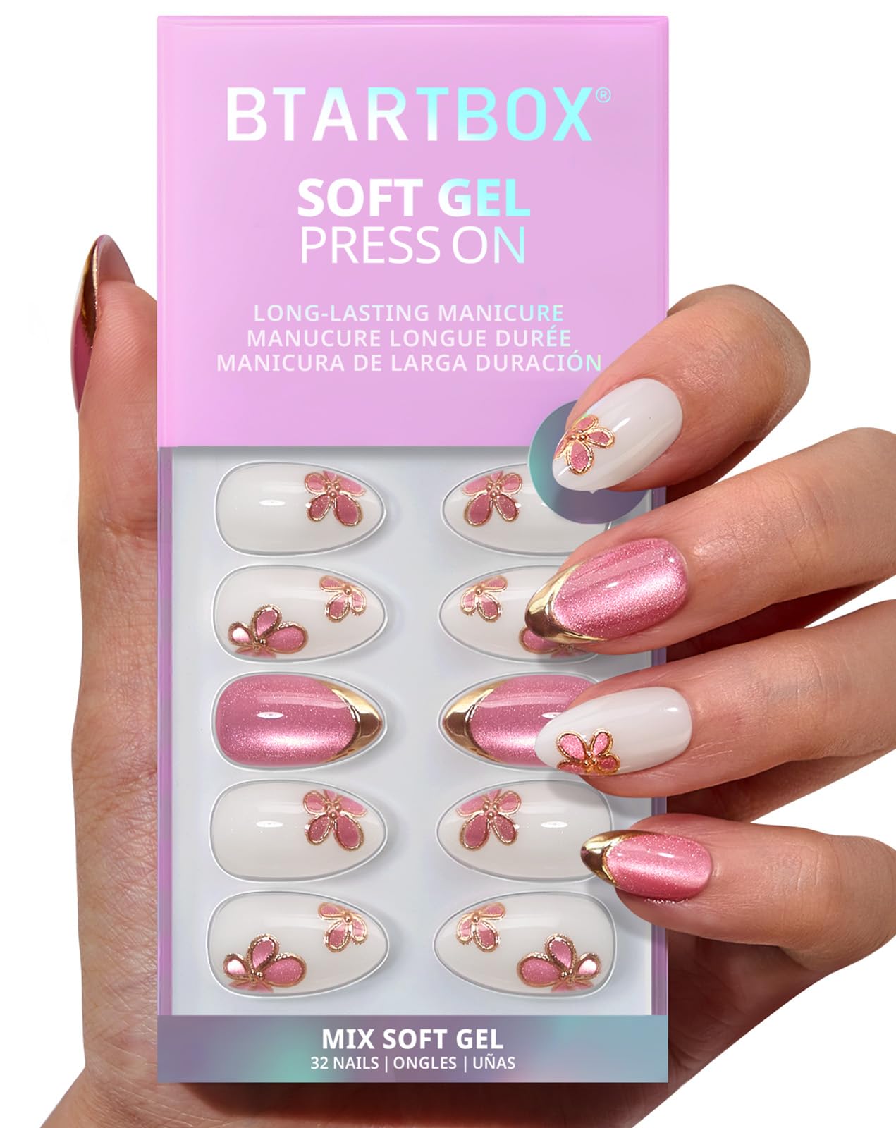 BTArtbox Almond uñas confetti petalos para un look natural y vibrante.