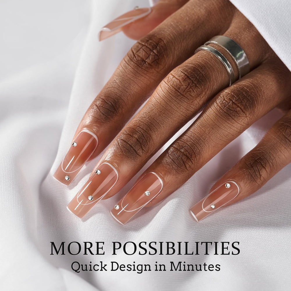 BTArtbox uñas presion French Tip estilo swirl 2 con acabado mate elegante.