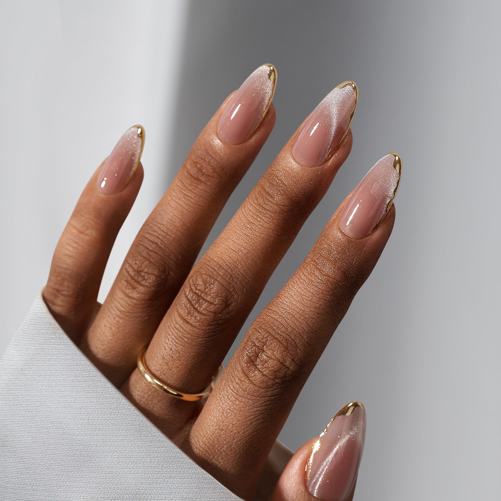 BTArtbox Knightshield Cat Eye Almond Nails with metallic shimmer for at-home manicure