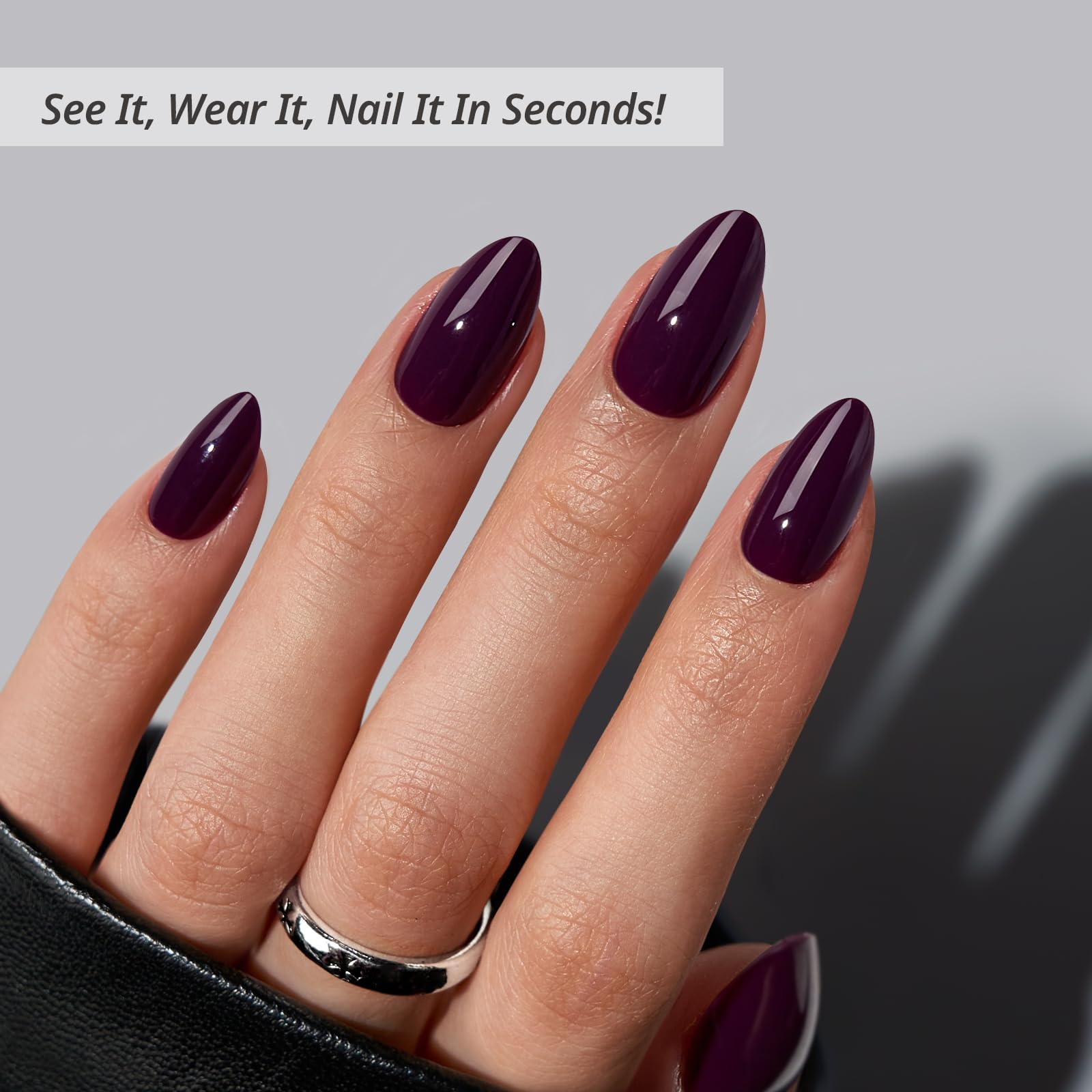 BTArtbox Poison Potion, uñas forma almendra moradas oscuras para un estilo elegante