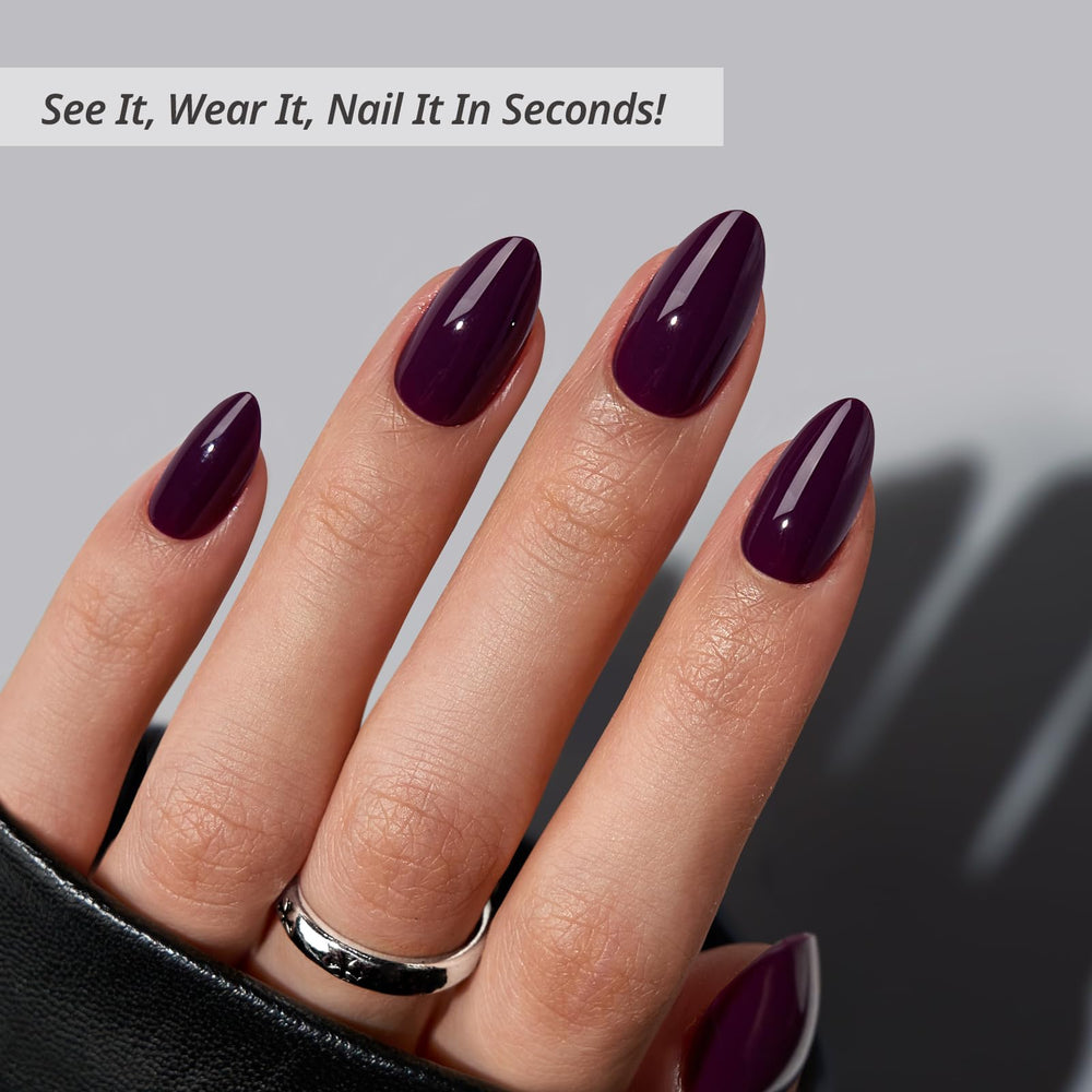 BTArtbox Poison Potion, uñas forma almendra moradas oscuras para un estilo elegante