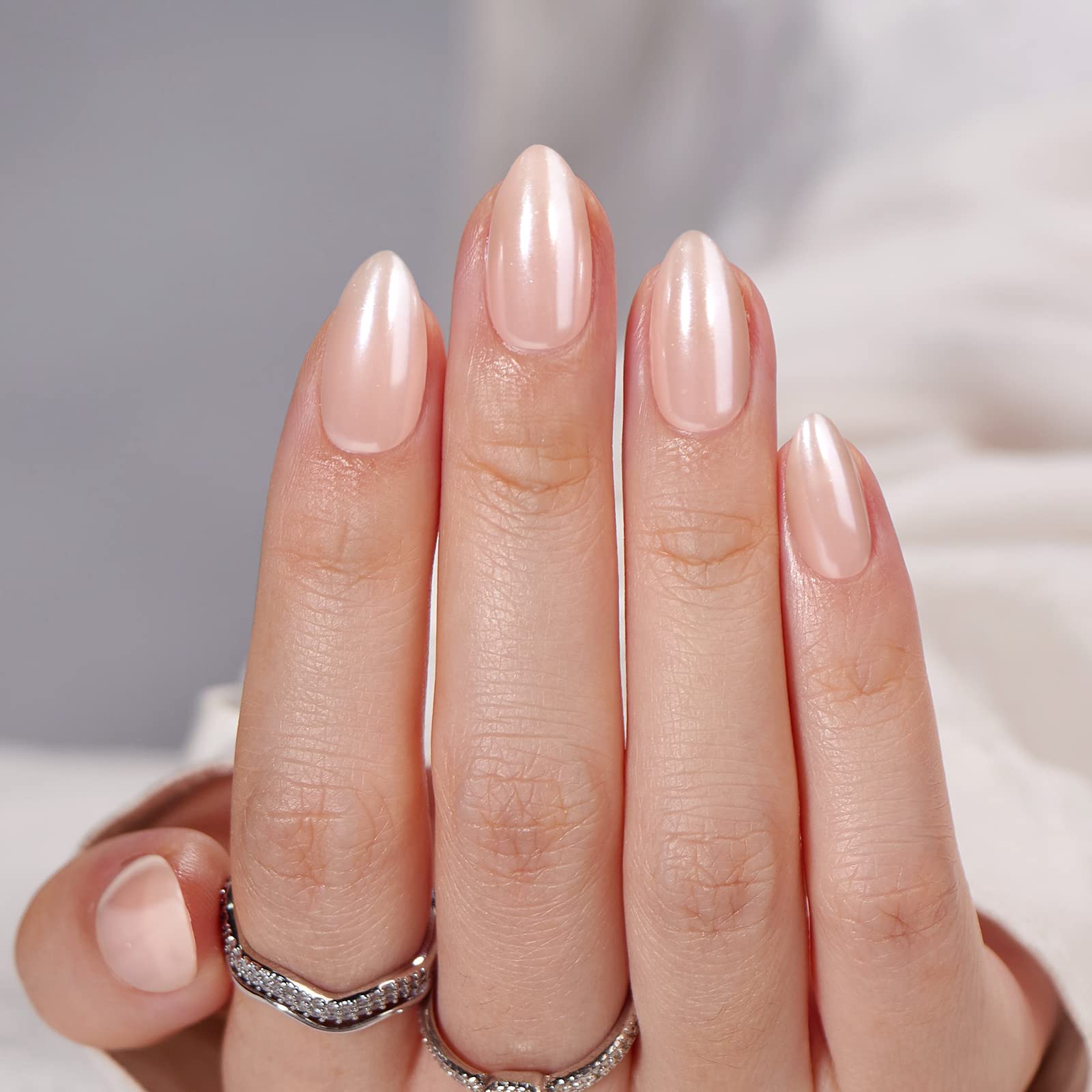 BTArtbox uñas almendra nude con brillo, acabado glam