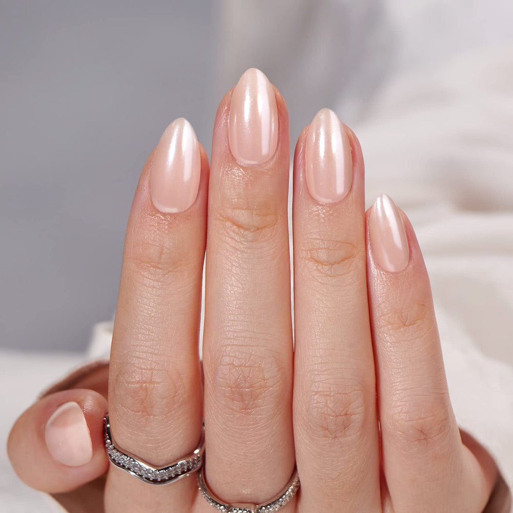 BTArtbox uñas almendra nude con brillo, acabado glam