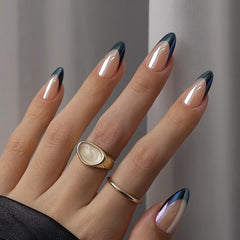 BTArtbox Uñas Francesa Almendra Corta, acabado gel brillante para uso diario.