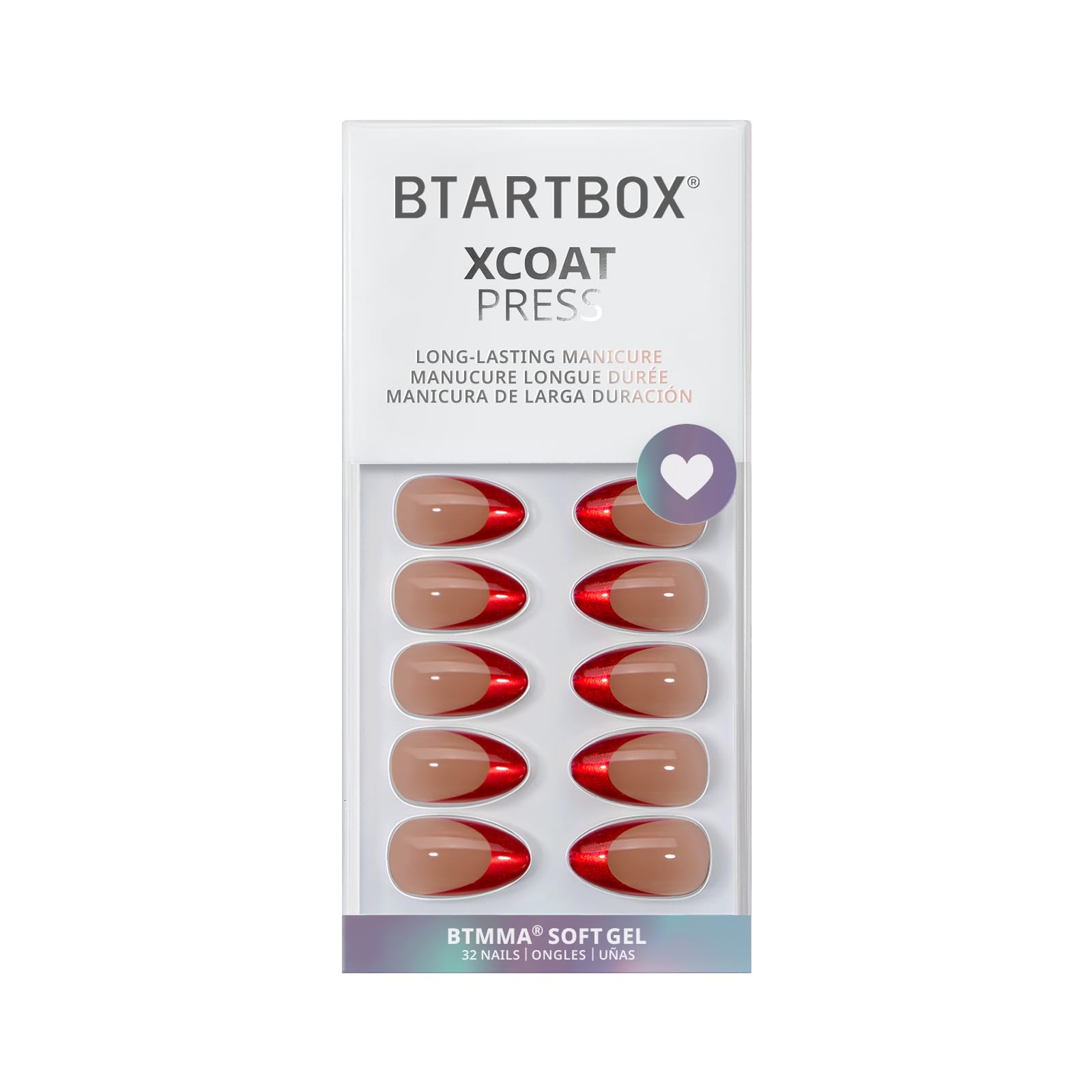 BTArtbox uñas francesas rojo-cat-eye, 16 tallas disponibles para ajuste.