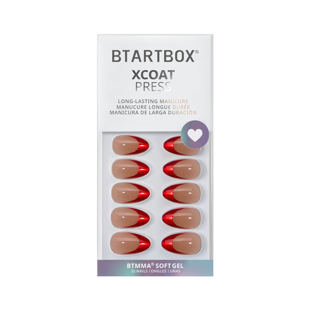 BTArtbox uñas francesas rojo-cat-eye, 16 tallas disponibles para ajuste.