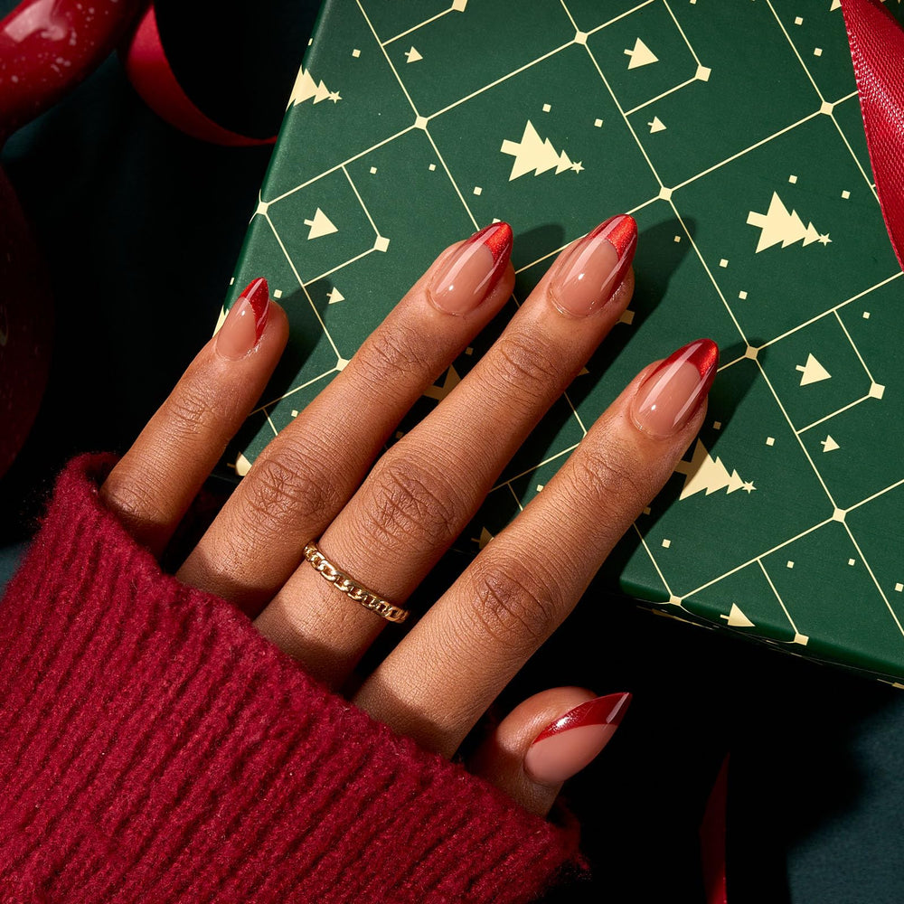 BTArtbox uñas francesas rojo-cat-eye, material flexible para comodidad diaria.