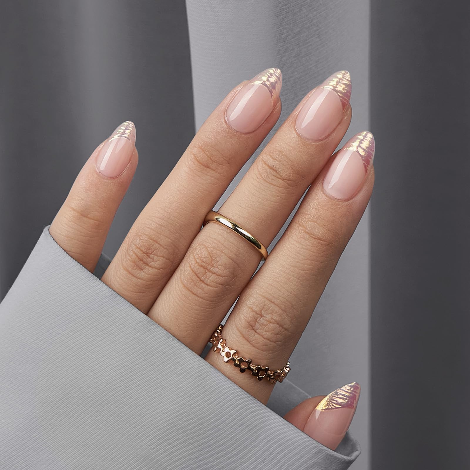BTArtbox Uñas postizas almendra con brillo detalle, acabado glam duradero