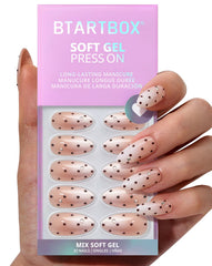 BTArtbox Uñas postizas Almond Gala Polka 3D para un aspecto natural y elegante.