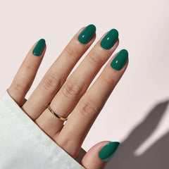 BTArtbox uñas postizas corta verde oscuro, acabado natural para uso diario.