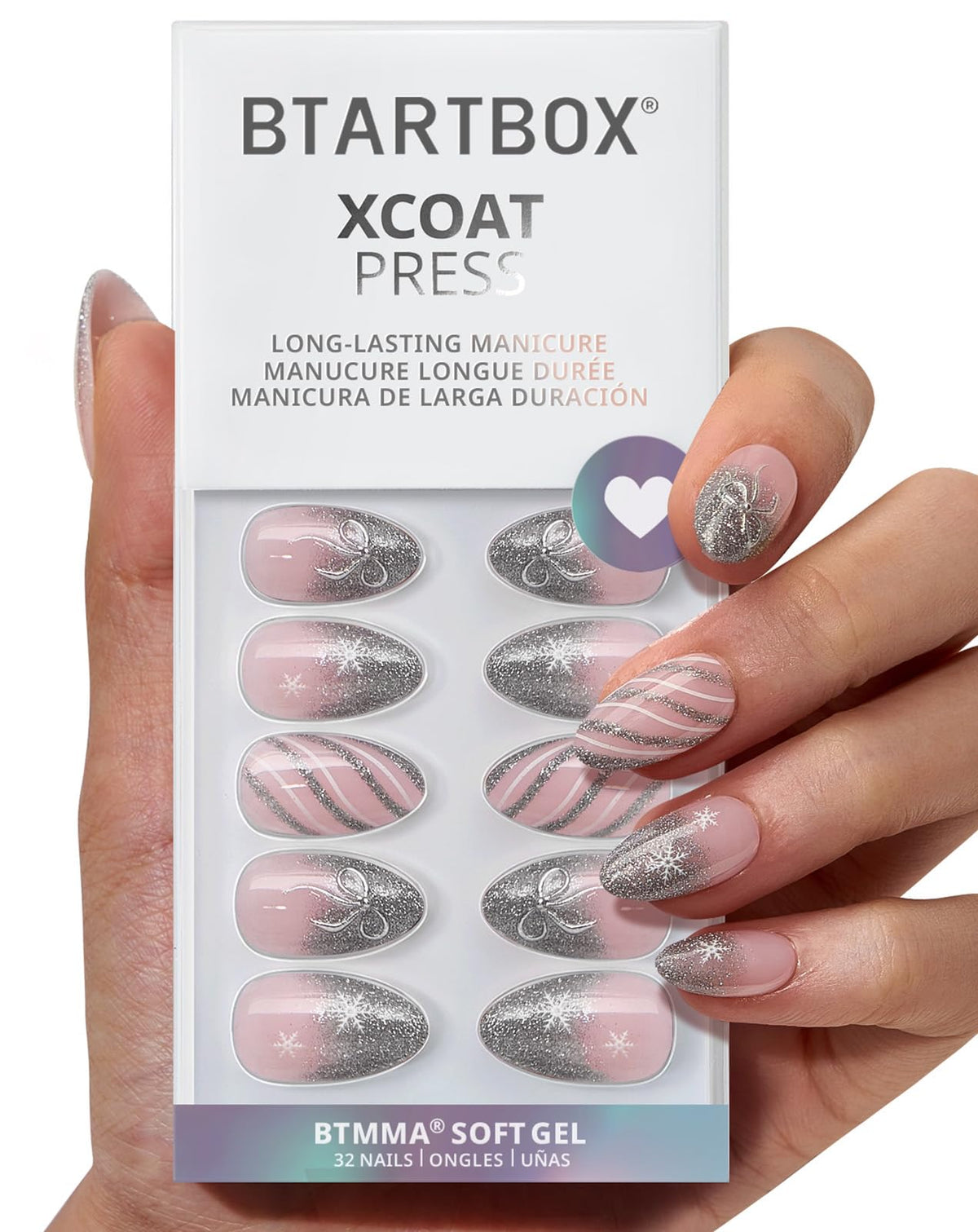 BTArtbox Uñas Prensadas Sparkle Bow, empaque compacto listo para regalo.