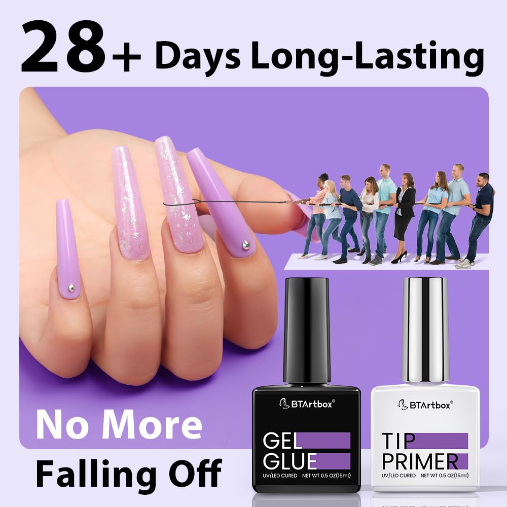 BTArtbox UV nail glue base coat on a nail swatch for strong bonding