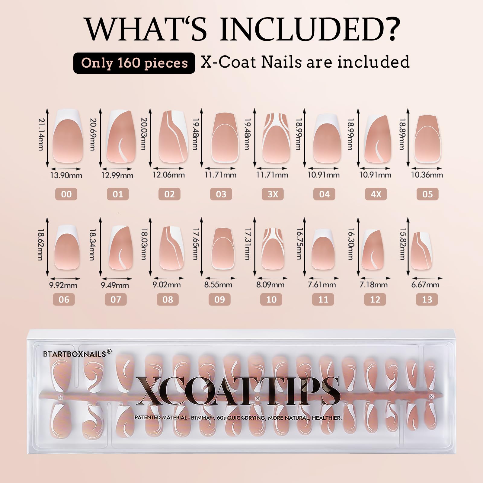 BTArtbox XCOATTIPS: paquete de 160 piezas para variedad diaria.