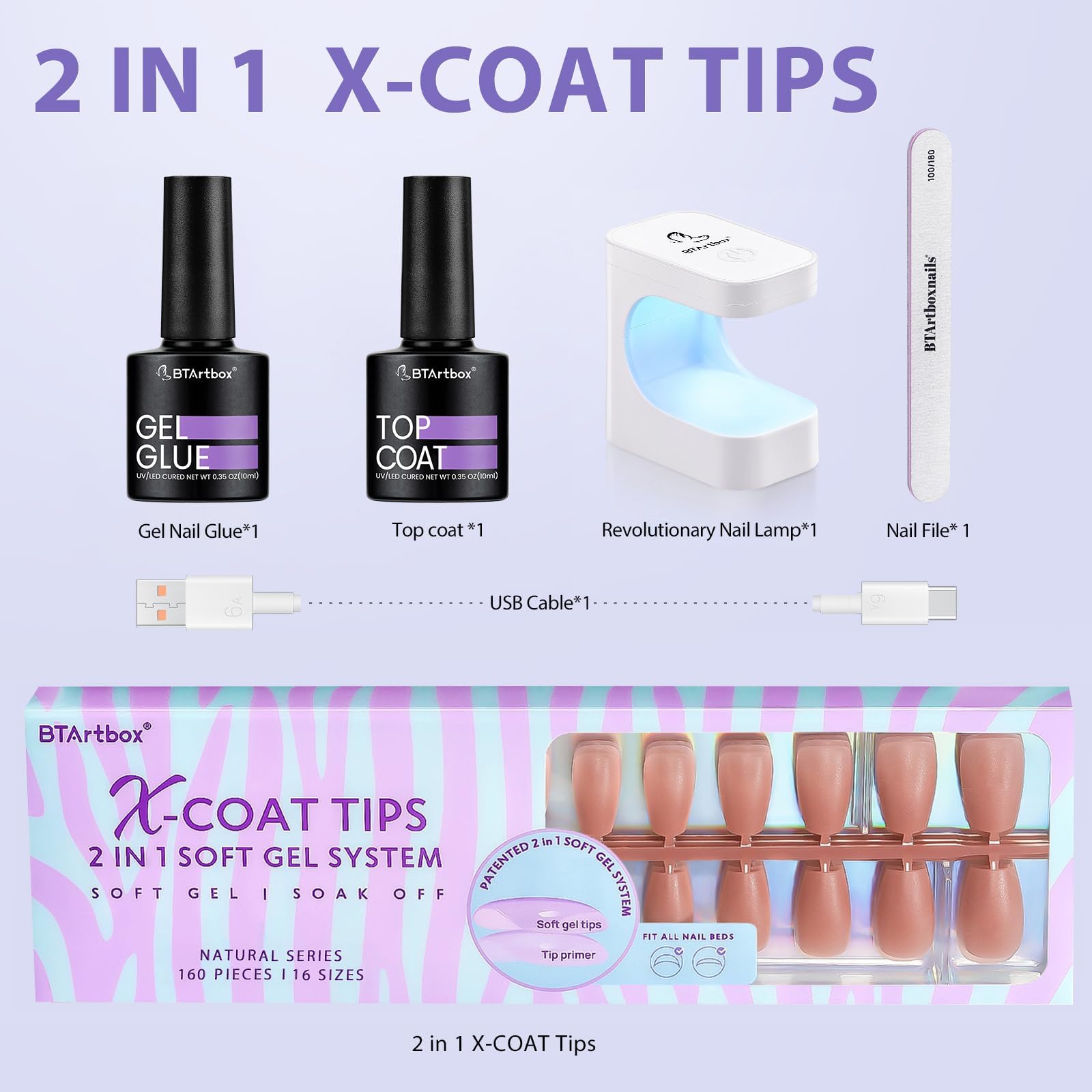 BTArtbox XCOATTIPS all-in-one kit simplifies DIY gel nails at home.