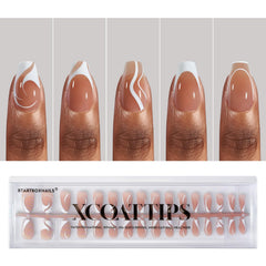 BTArtbox XCOATTIPS: diseño francés swirl para uñas elegantes y rápidas.
