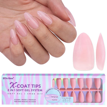 BTArtbox XCOATTIPS: puntas de uñas mate en tono almendra mediana para apariencia natural.