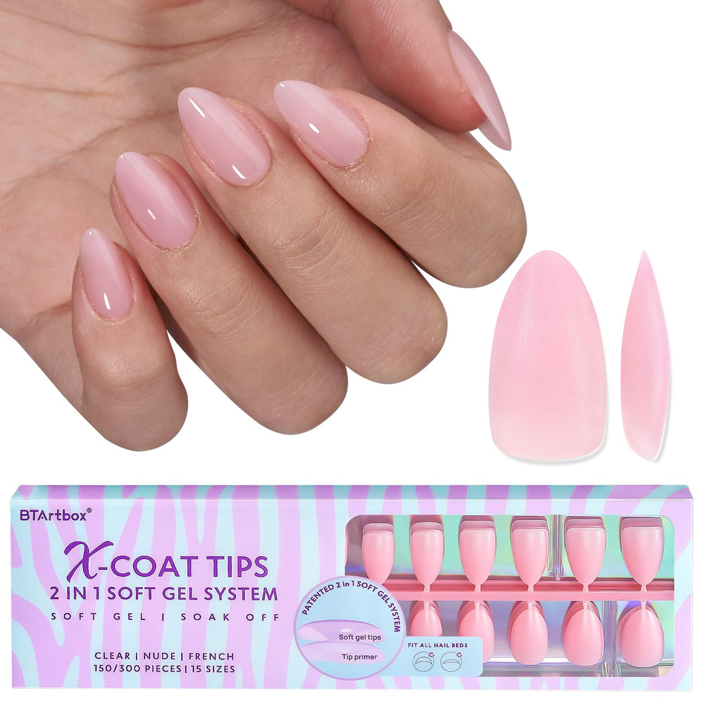 BTArtbox XCOATTIPS uña mate en forma almendra para un aspecto natural.