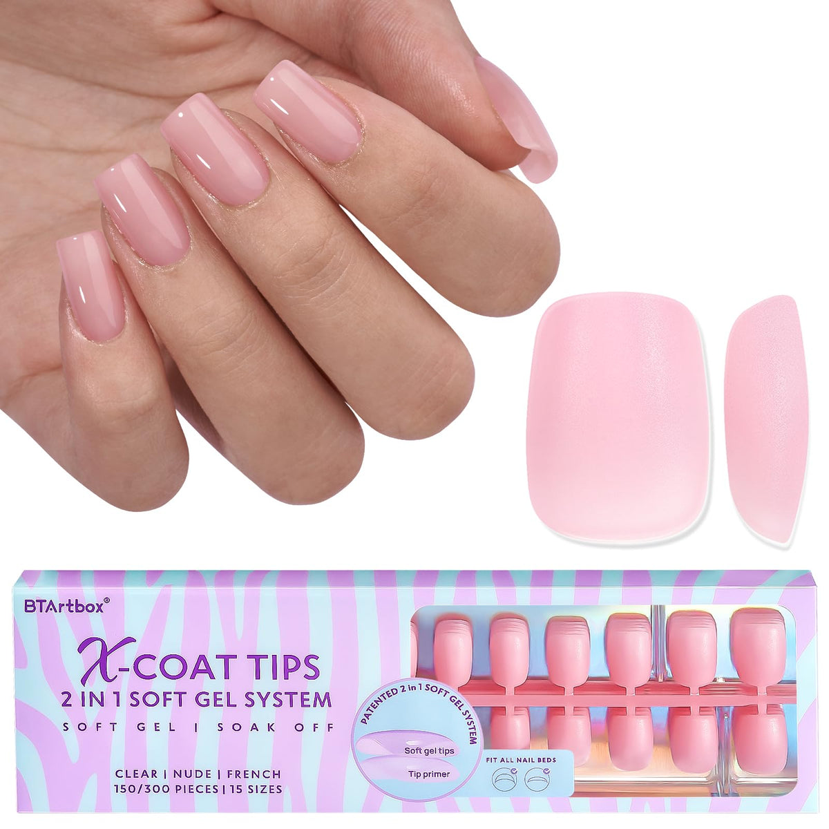 BTArtbox XCOATTIPS uñas naturales extra cortas: acabado realista para uso diario.