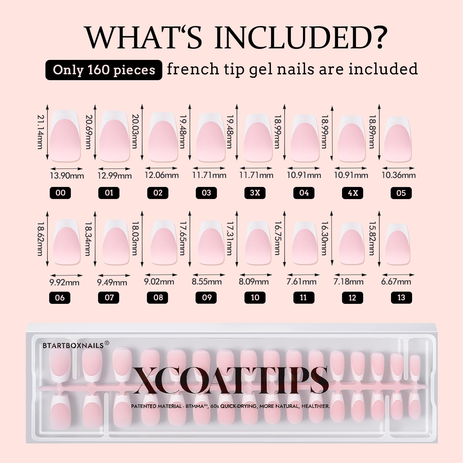 BTARTBOXNAILS kit de 160 piezas para uñas con estilo francés.