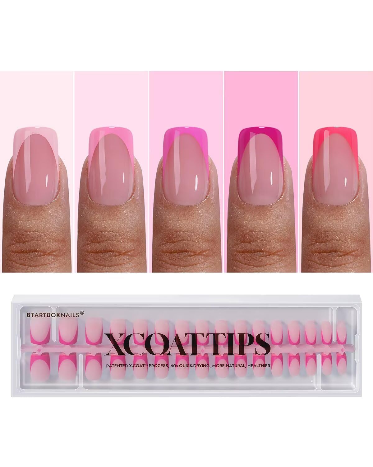 BTArtboxnails Frances tip rosado corto cuadrado, ideal para punta francesa en casa