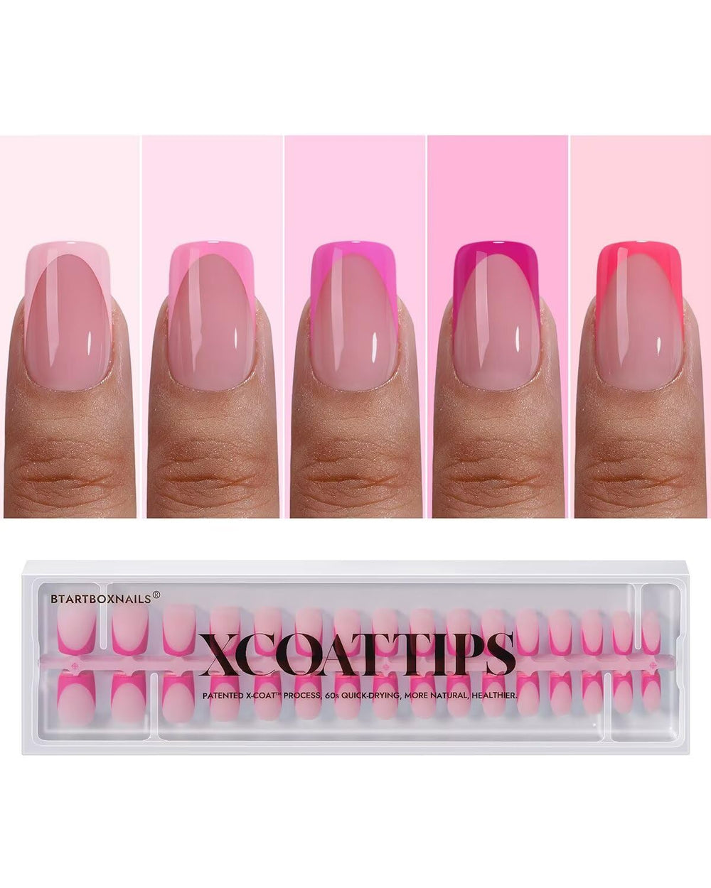BTArtboxnails Frances tip rosado corto cuadrado, ideal para punta francesa en casa