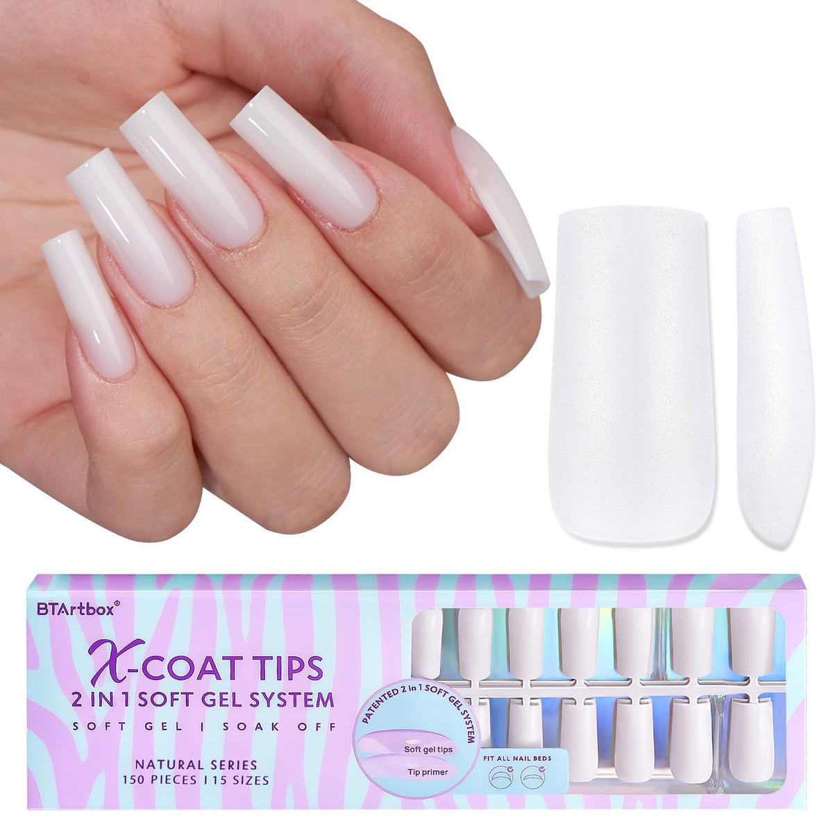 BTArtboxnails puntas gel blanco lechoso para acabado natural y fácil aplicación