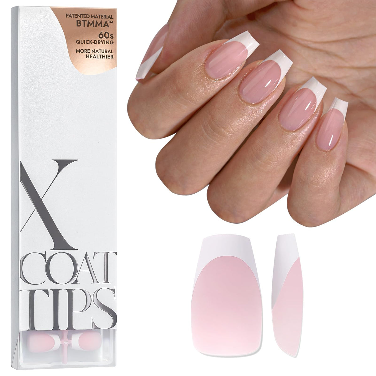 BTARTBOXNAILS uñas francesas rosas cortas en forma coffin para un look natural.