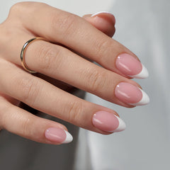 BTArtboxNails uñas postizas francesas rosas en almendra corta para acabado de salón en casa