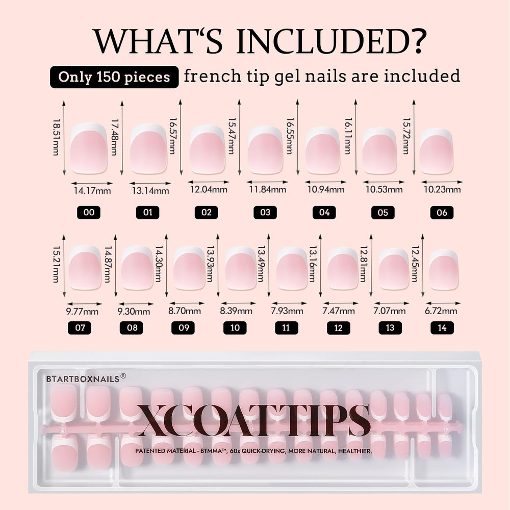 BTArtboxnails XCOATTIPS: uñas francesas rosa para cuidado diario, fáciles de usar.