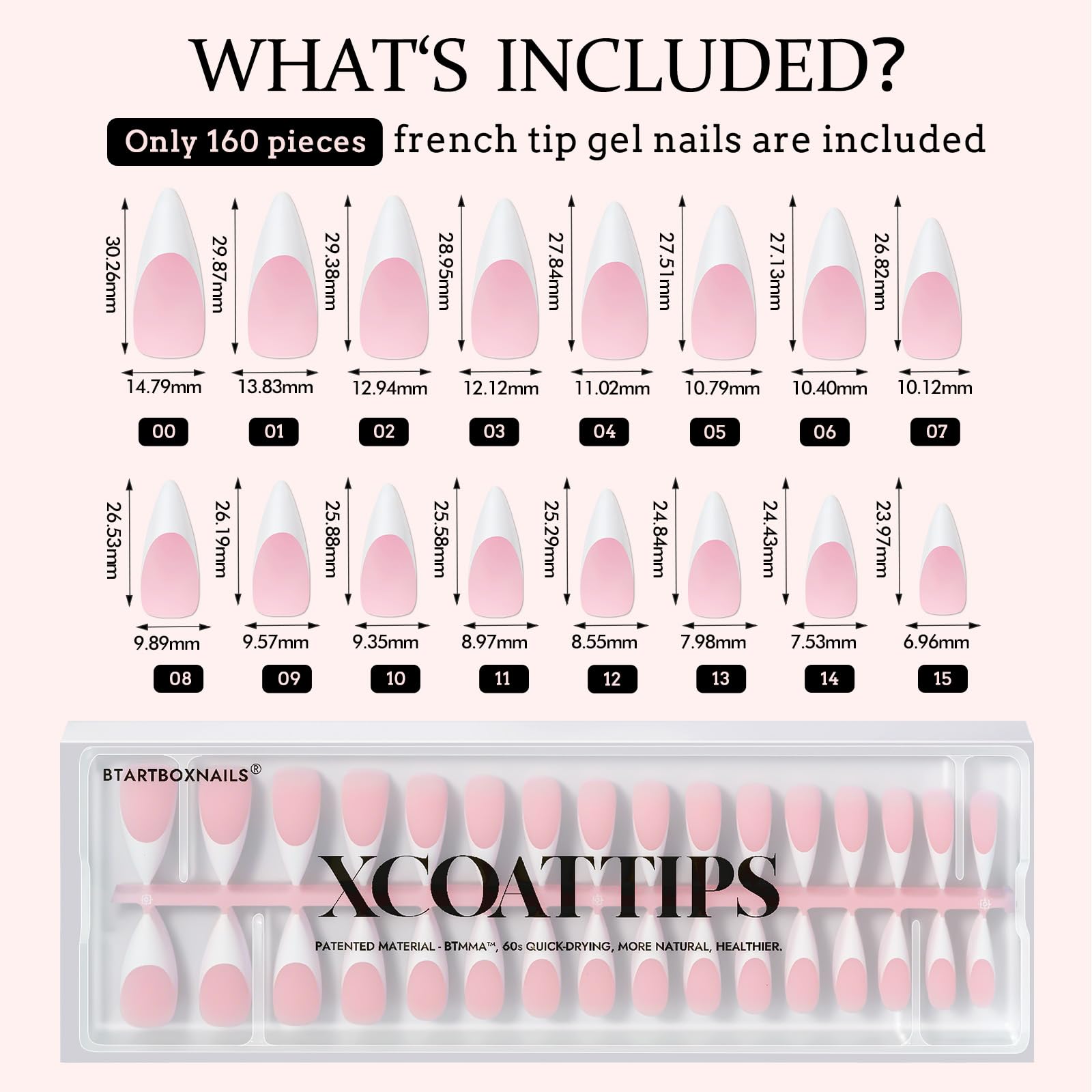 BTArtboxnails XCOATTIPS ajuste cómodo para uñas planas y curvas.