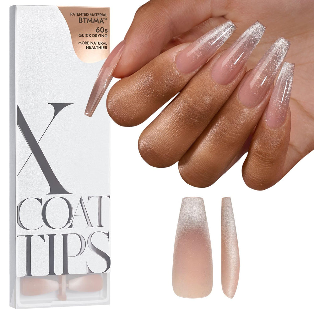 BTArtboxnails XCOATTIPS con efecto ojo de gato en francesas largas, look elegante.