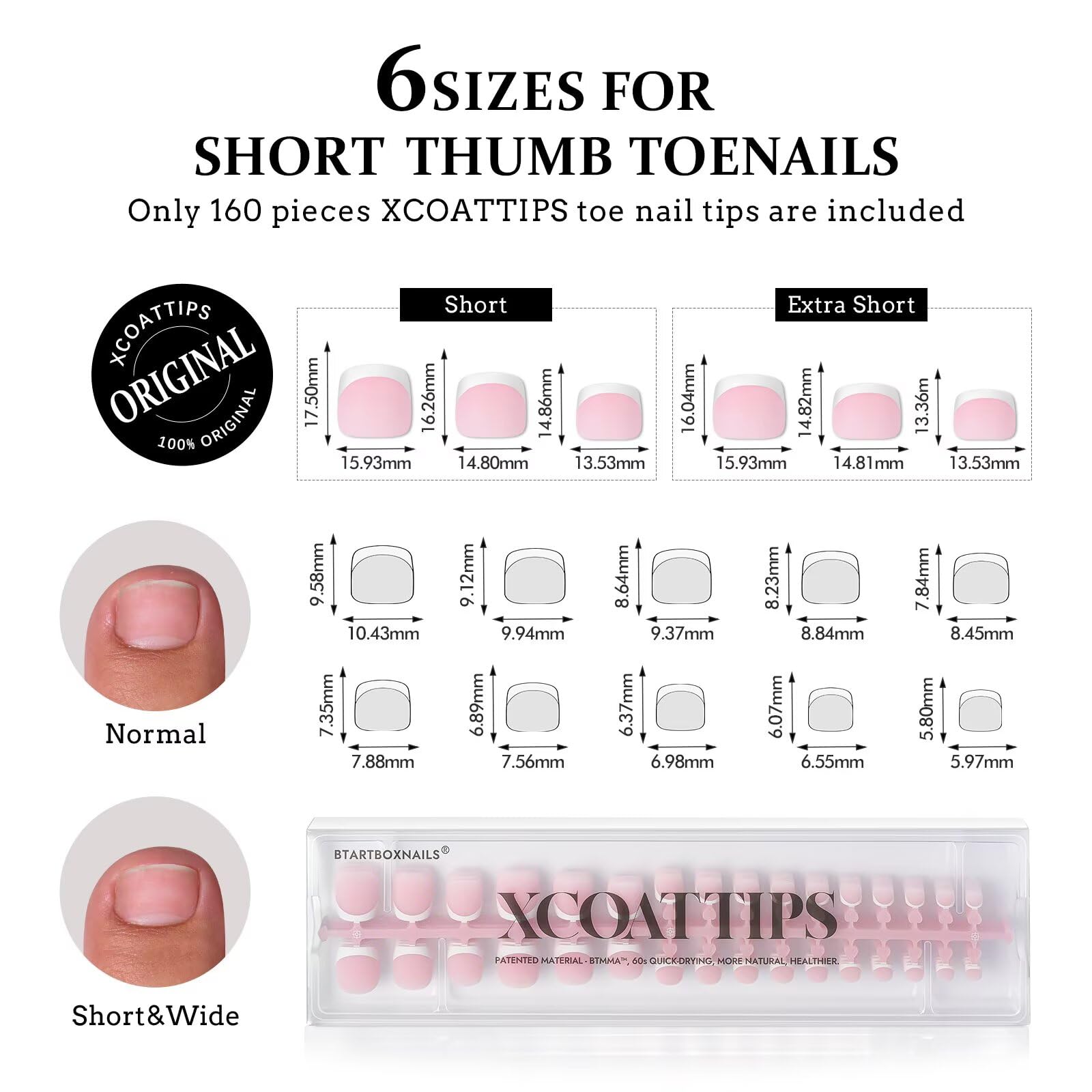BTArtboxnails XCOATTIPS: ongles d'orteil épais 2 mm pour prévenir les ongles incarnés.