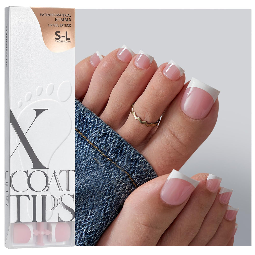 BTArtboxnails XCOATTIPS: puntas de uña cuadradas rosas para dedos del pie, aspecto elegante