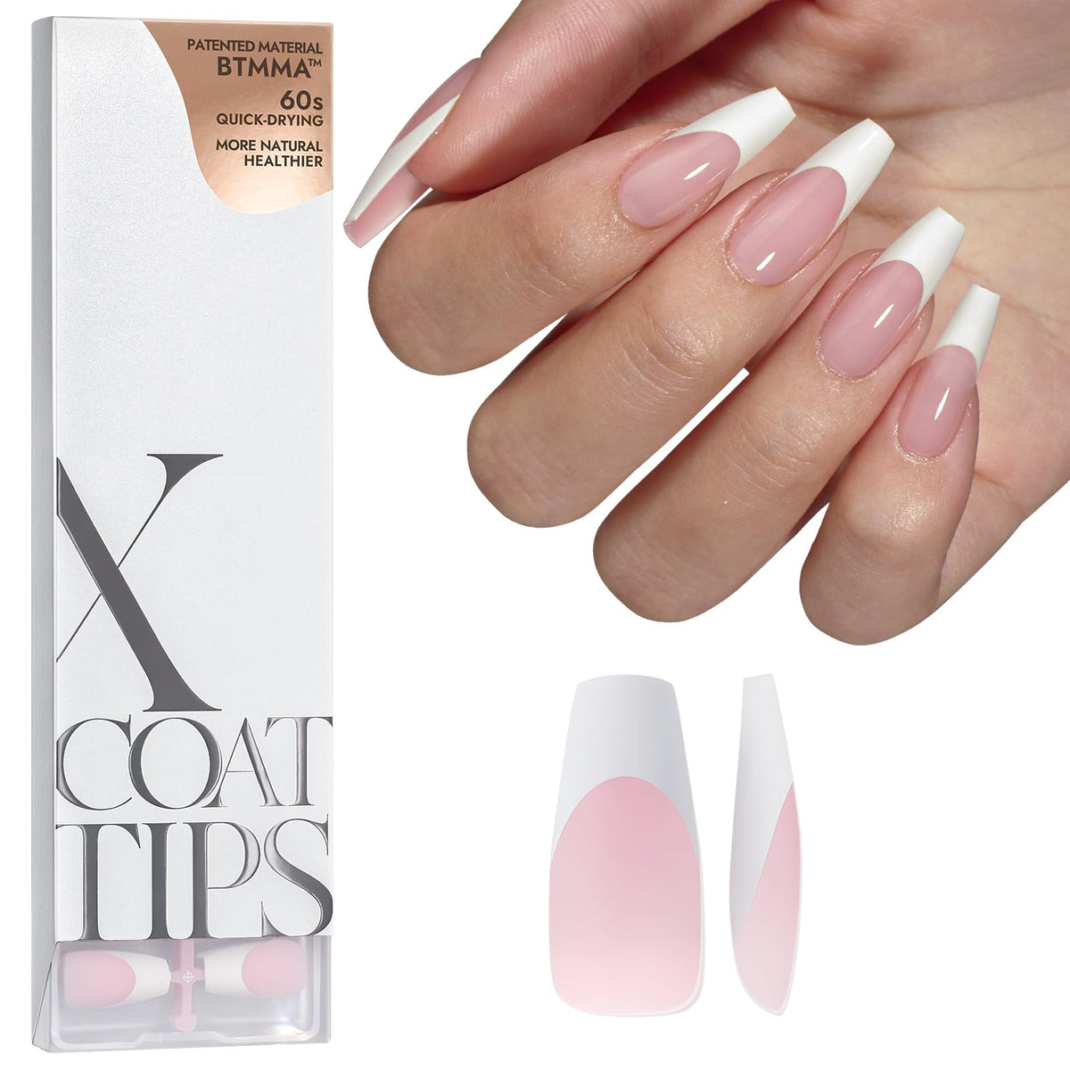 BTArtboxnails XCOATTIPS: ongles coffin rose prêt-à-porter pour un look élégant