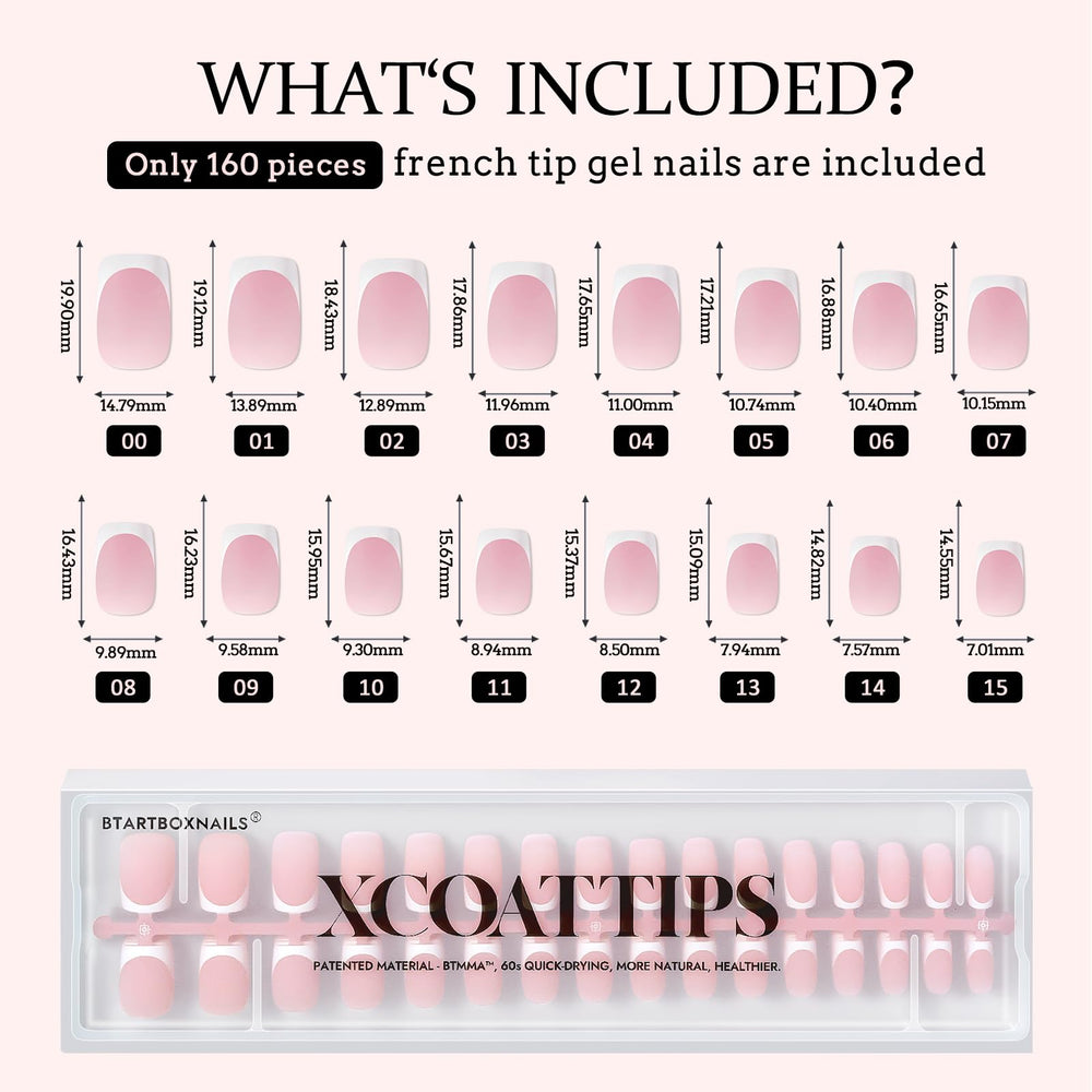 BTArtboxnails XCOATTIPS, 16 tallas para ajuste preciso