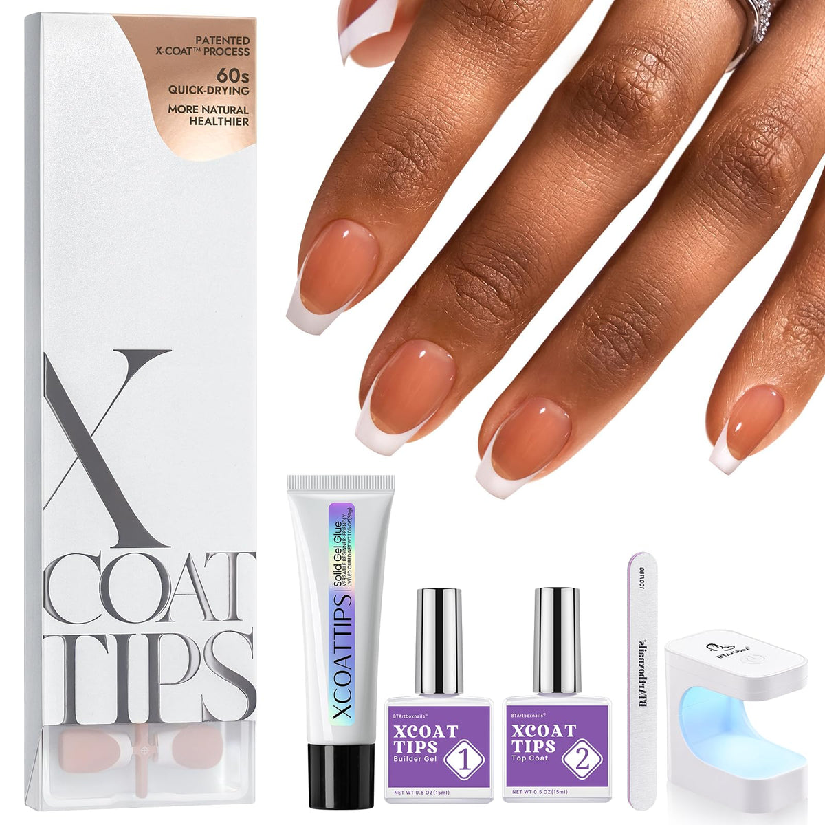 BTArtboxnails XCOATTIPS: uñas francesas en forma ataúd corta para un look clásico