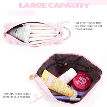 Btffitting doble bolso cosméticos rosa, mantiene ordenado el maquillaje durante viajes.