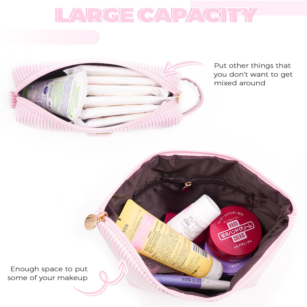 Btffitting doble bolso cosméticos rosa, mantiene ordenado el maquillaje durante viajes.