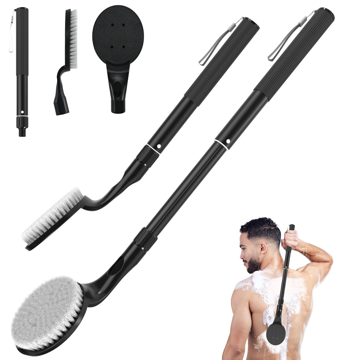 BTideas cepillo espalda extensible muestra alcance cómodo para lavar la espalda