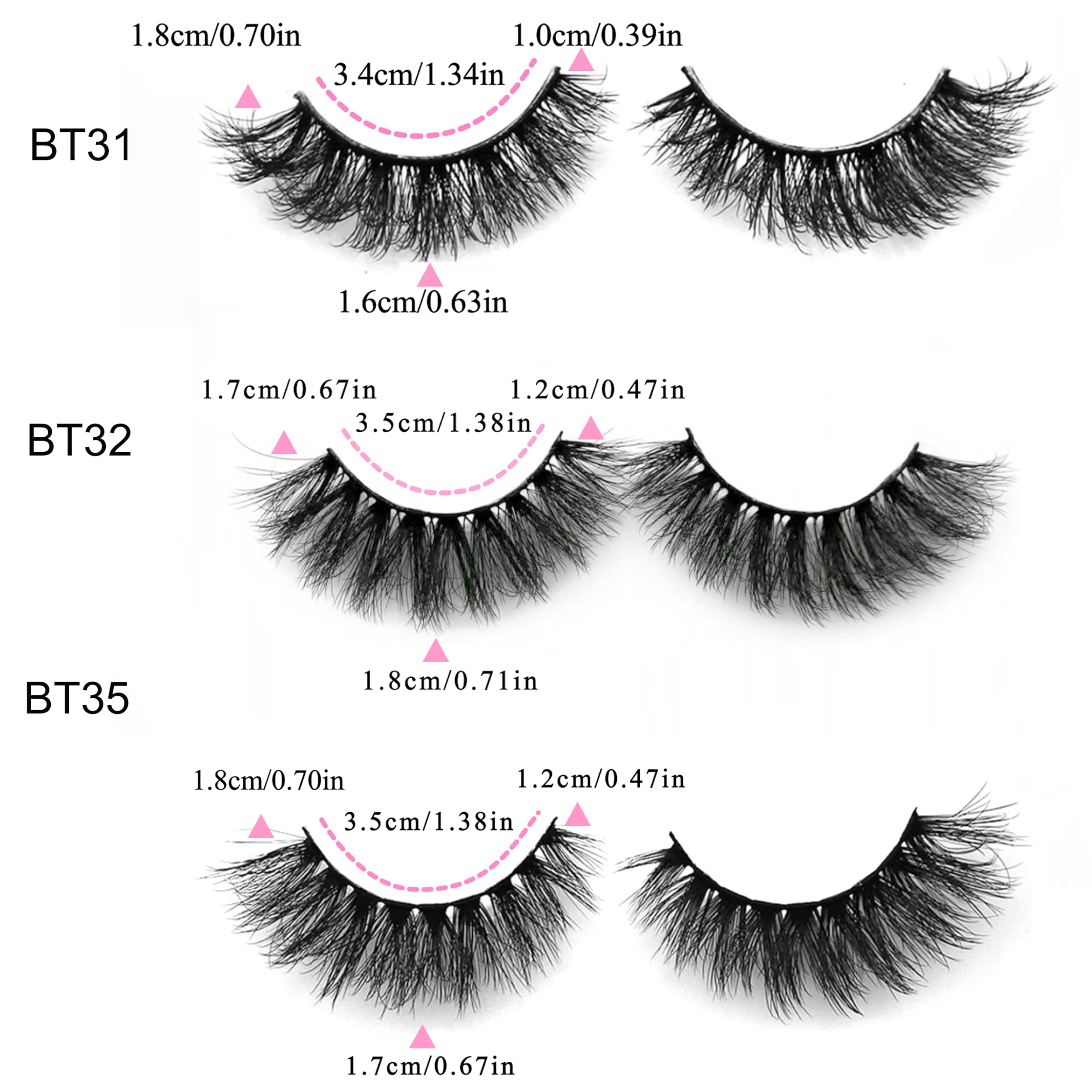 BTLLSSH Pestañas 3D5D, 15-18 mm para alargar la mirada de forma natural