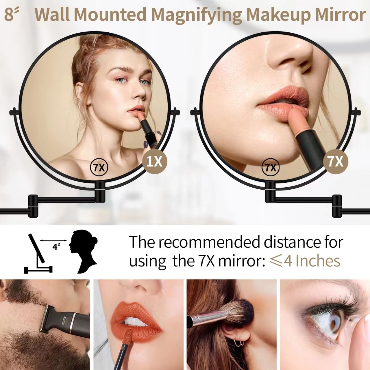 BTremary espejo 360° giro, ángulo perfecto para maquillaje y afeitado.