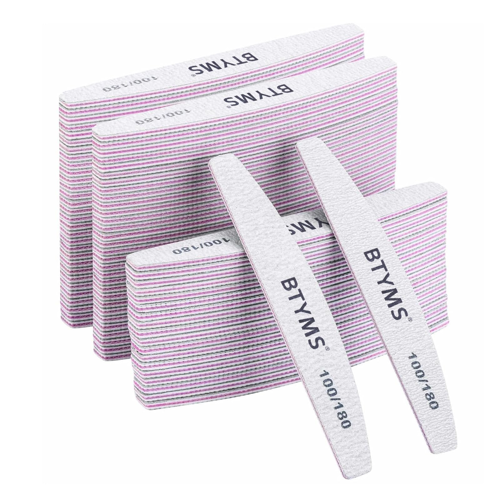 BTYMS lime double-face 100/180 grains pour limage précis des ongles naturels et acryliques.