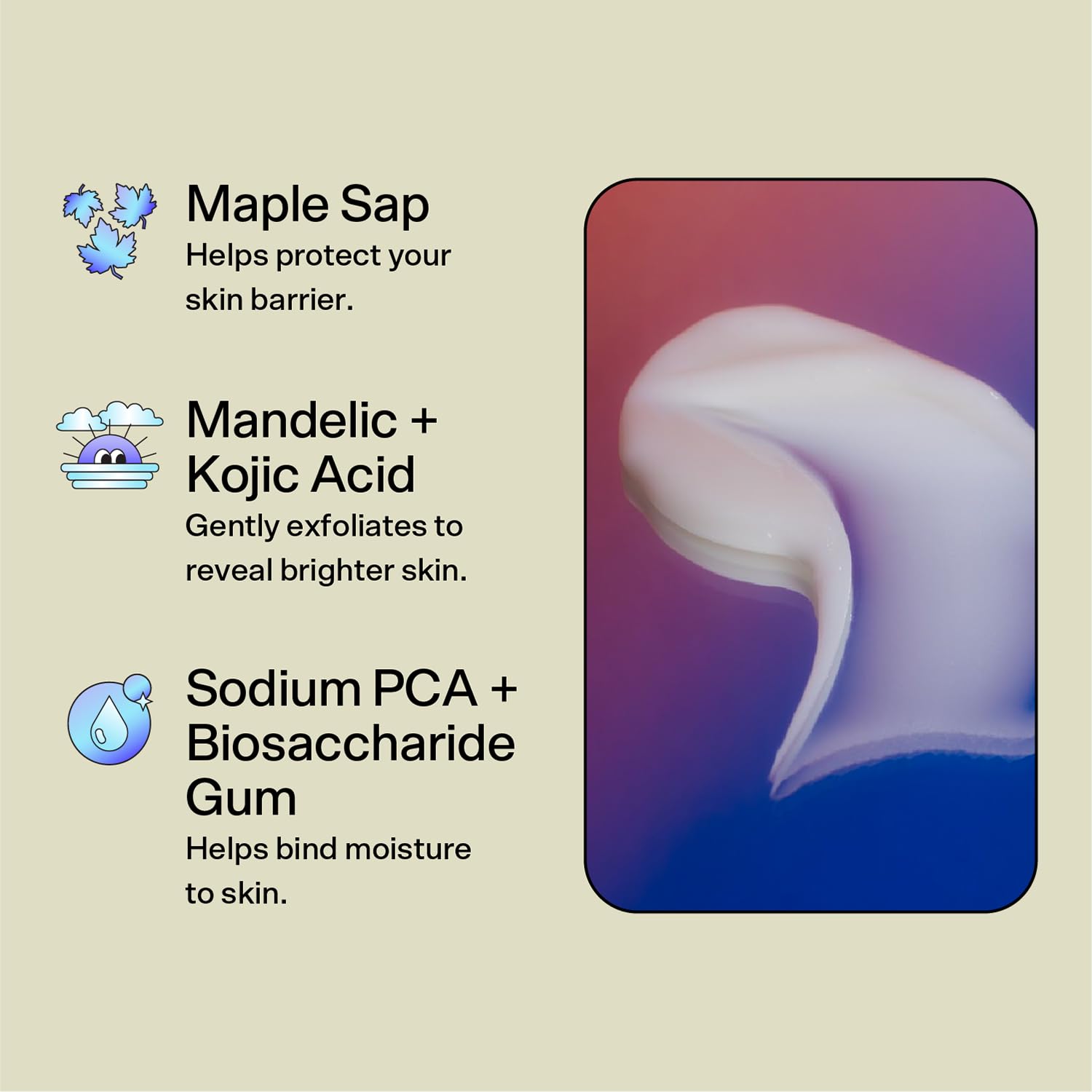 Bubble Skincare ácido mandelico exfoliación suave, revela luminosidad de la piel.