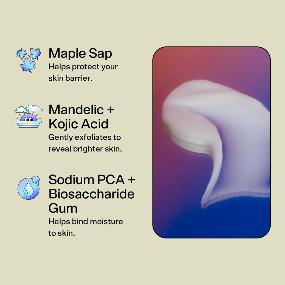 Bubble Skincare ácido mandelico exfoliación suave, revela luminosidad de la piel.