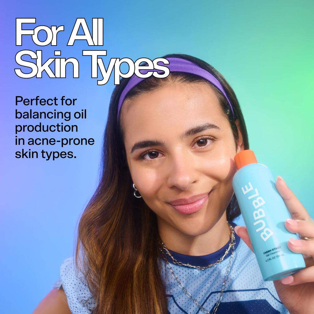 Bubble Skincare Fresh Start Gel Cleanser extracto de menta para sensación fresca y calmante.