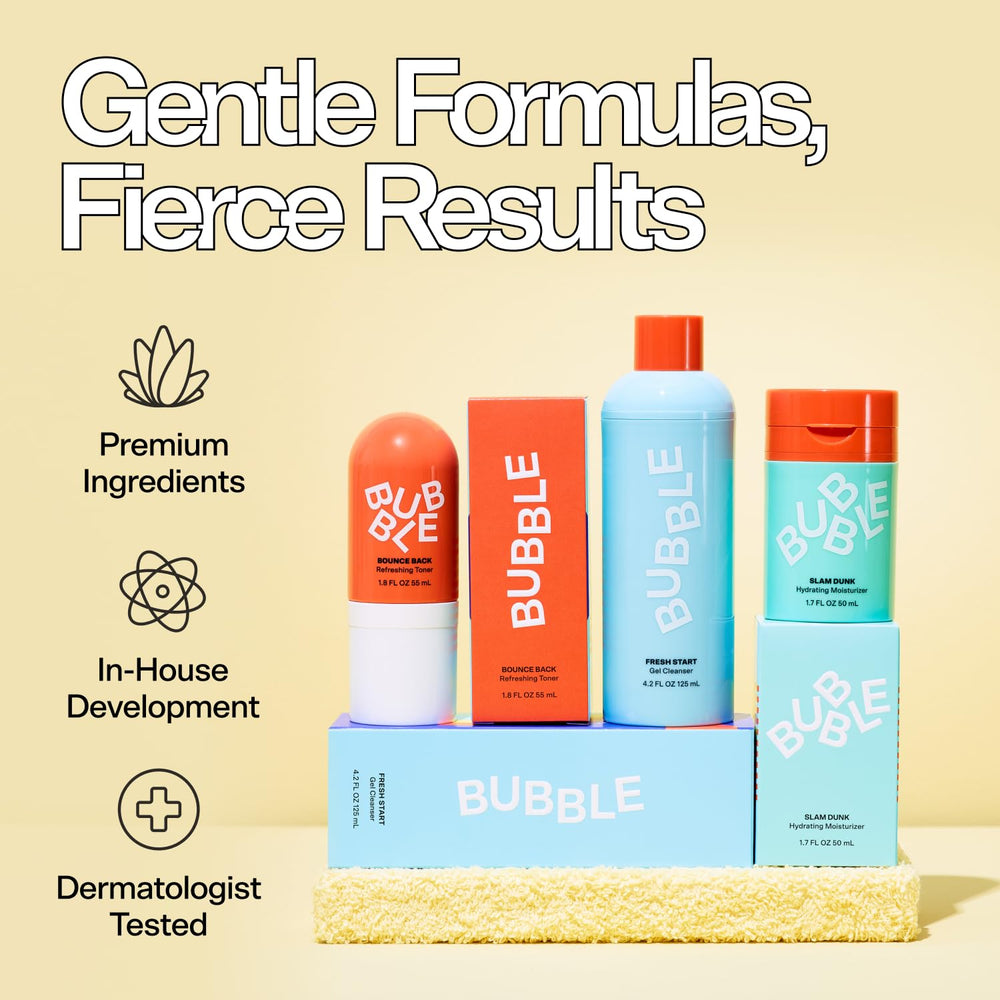 Vitamin C boost visible on Bubble Skincare bottle for bright-looking skin.