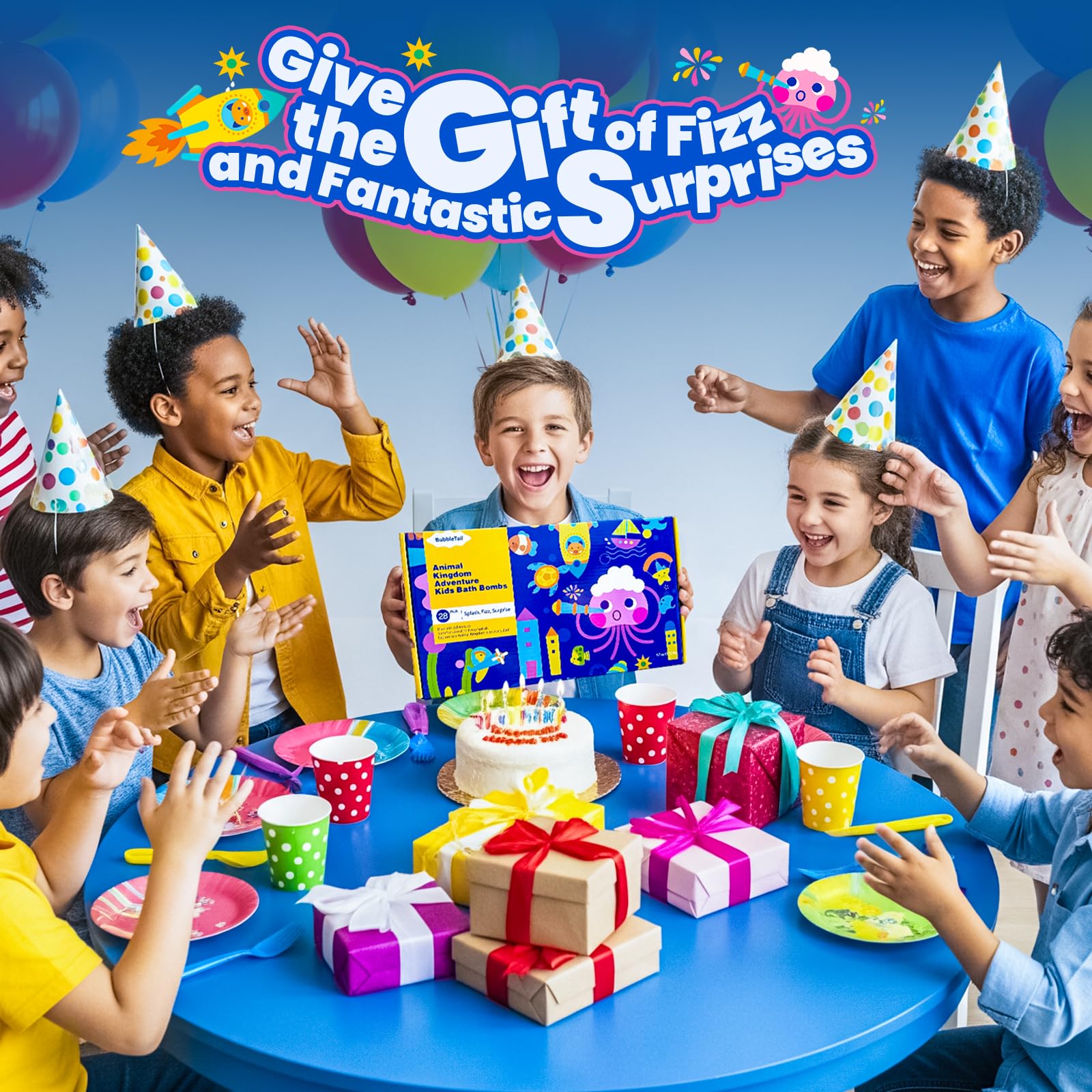 BubbleTail bomba de baño para fiestas, sorpresas para invitados en bolsas de regalo.