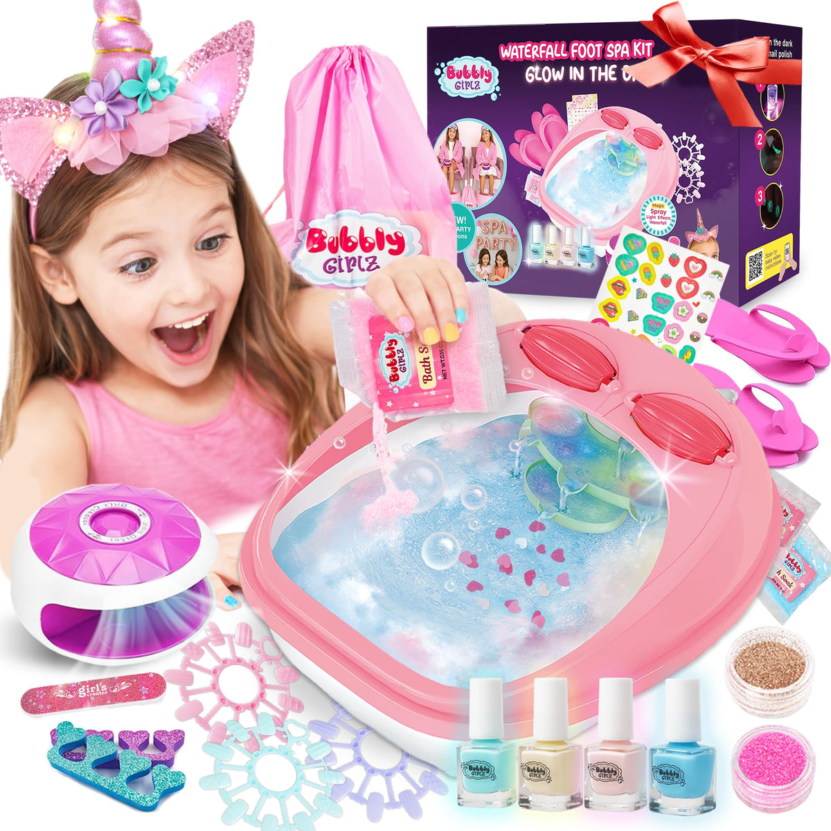 Bubbly Girlz kit spa brilla-en-la-noche para diversión nocturna segura.