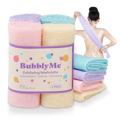 Toallitas exfoliantes BubblyMe, conjunto de cuatro, exfoliación suave para cuerpo.